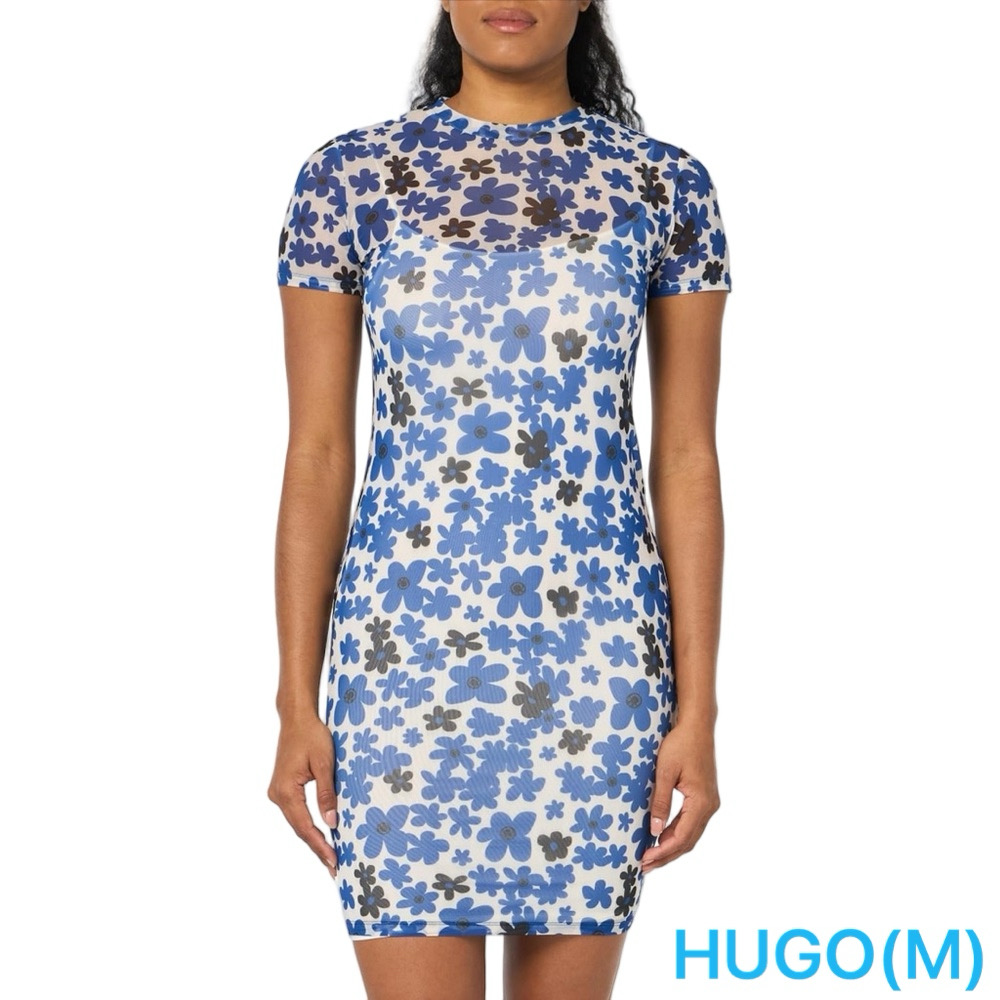🐕‍🦺HUGO size M  Blue and Black  short mesh T shirt floral dress NWT…